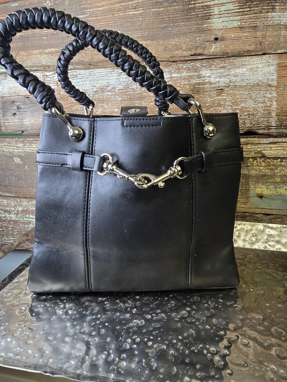 Steve Madden Black Braided-Handle Satchel, NWOT